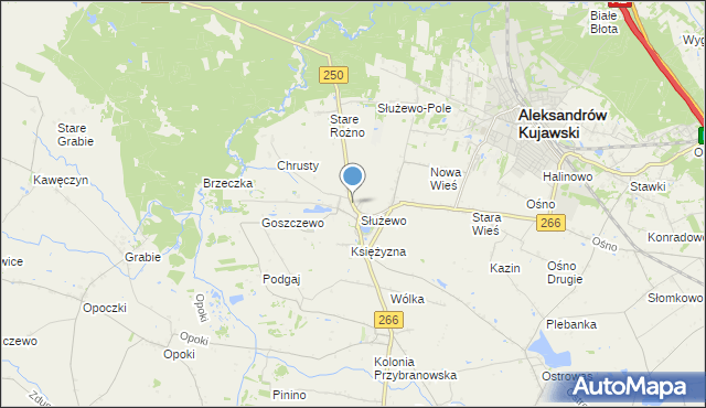 mapa Służewo, Służewo gmina Aleksandrów Kujawski na mapie Targeo